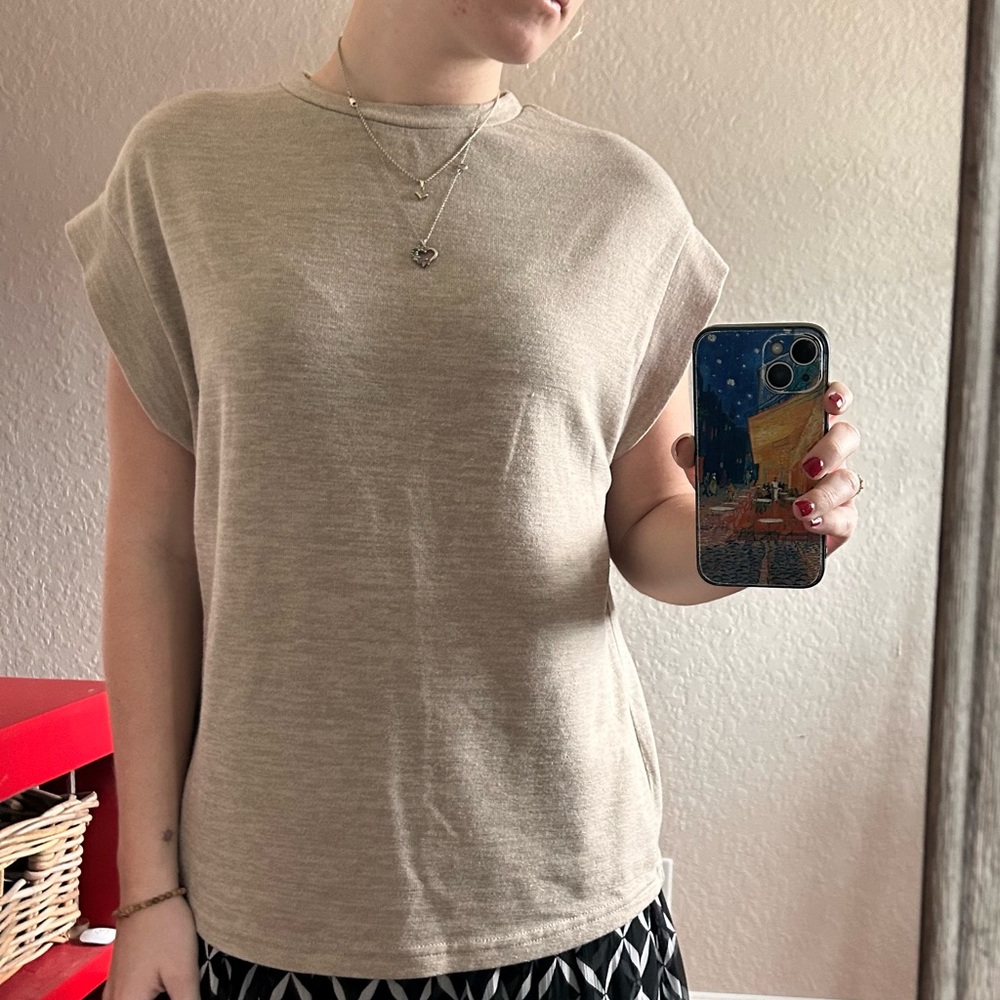 Comfy high neck beige top